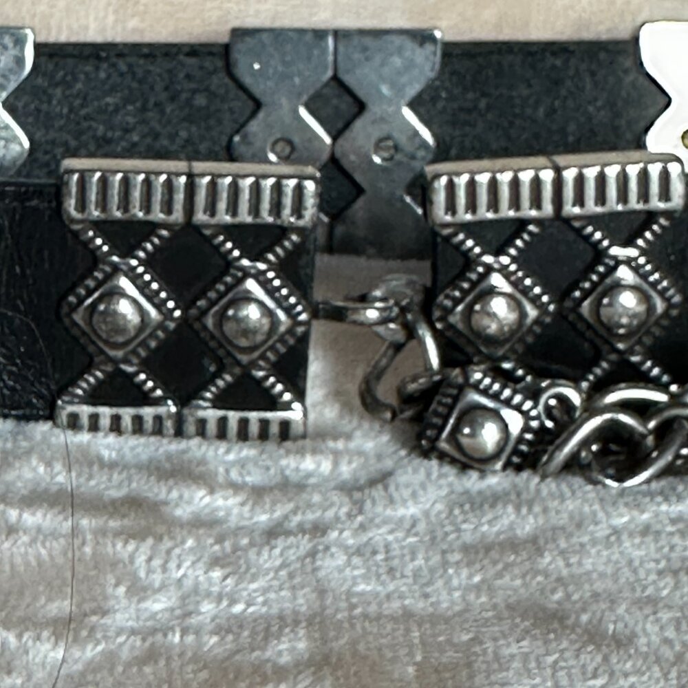 Chico's Black Leather Silver Tone Concho Southwestern Adjustable Belt Chain S/M